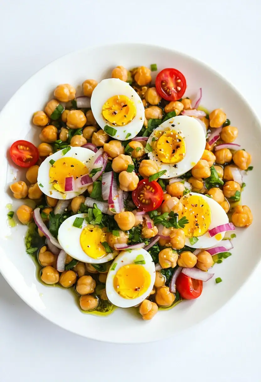 Salada de Grão-de-bico com Ovo de Codorna